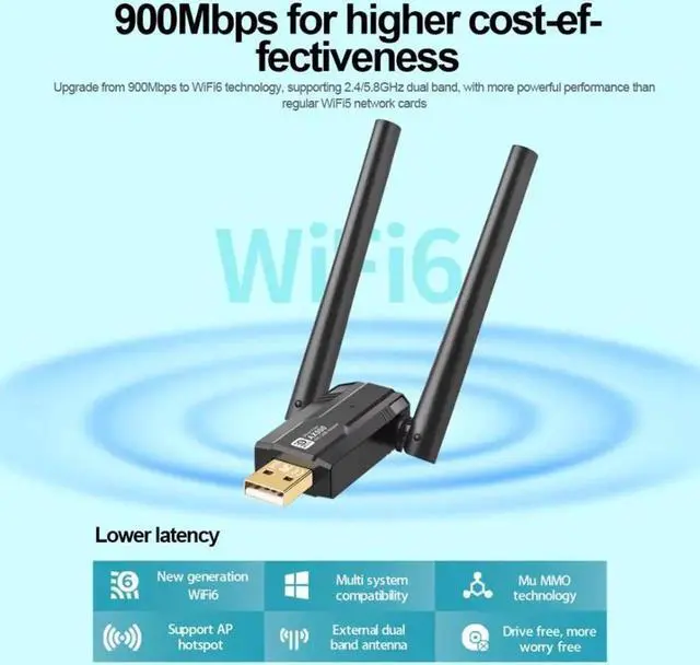 Alt view image 4 of 7 - AX900 WiFi 6 Wireless Adapter, 2.4G & 5GHz Dual Band 802.11AC Wireless Network Card WiFi Antenna Wifi Receiver, 900Mbps USB WiFi Adapter with 5dBi Antenna for Laptop Desktop PC Windows Linux