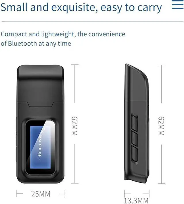 Alt view image 7 of 7 - USB Bluetooth 5.0 Audio Transmitter Receiver with LCD Display, 2 in 1 Portable Visualization Bluetooth Adapter,3.5MM Wireless Bluetooth Adapter for PC,TV,Wired Speaker,Headphones and Car