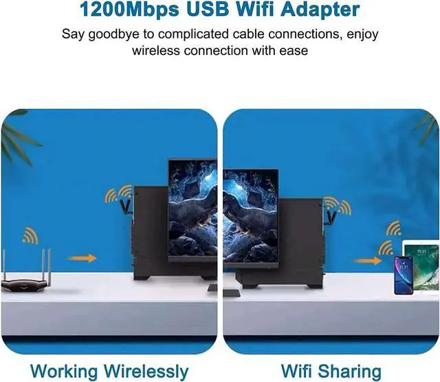 Alt view image 3 of 7 - 1200Mbps USB WiFi Adapter, AC1200 Dual Band WiFi Dongle Receiver, Support 5Ghz 867Mbps 2.4Ghz 300Mbps, USB 3.0 Wireless Adapter for PC / Desktop / Laptop Windows10 / 8.1 / 8/7 / XP, Mac 10.5-10.15