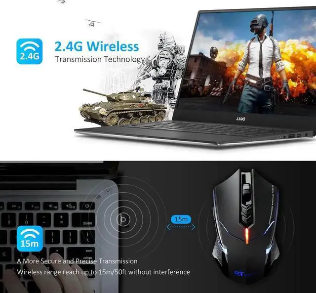 Alt view image 2 of 7 - Wireless Mouse [7 Silent Click Buttons] 2.4G Professional Cordless Gaming & Office Optical Mice with 5 Adjustable DPI for Laptop PC Computer Windows Mac etc.  Super Energy Saving Black