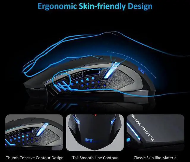 Alt view image 4 of 7 - Wireless Mouse [7 Silent Click Buttons] 2.4G Professional Cordless Gaming & Office Optical Mice with 5 Adjustable DPI for Laptop PC Computer Windows Mac etc.  Super Energy Saving Black