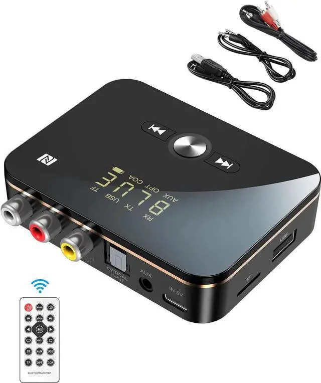 Main image of WISDUM Bluetooth 5.0 Transmitter Receiver, Wireless Audio Bluetooth Adapter for TV/Home Stereo/Car/PC/MP3 Player/Home Theater/Switch to Wireless Headphones/Speakers,Long Distance Receive