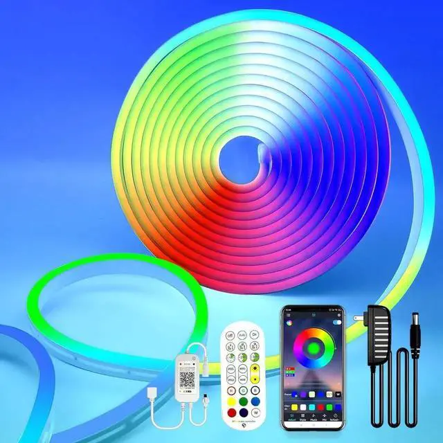 Main image of WISDUM LED Neon Light Strip,12V Smart Neon LED Strip Light,16.4ft / 5M RGB Neon Strip Light with Remote Control and APP Control, 20 Modes Rope Lights, Living Gaming Room Wall Decord
