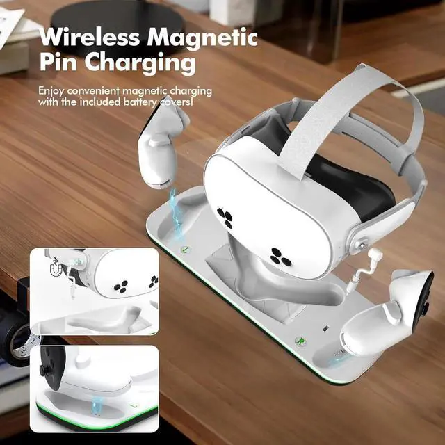 Alt view image 3 of 7 - WISDUM Charging Dock Compatible with Me-ta Quest 3/3S, VR Accessories Charging Station for Me-ta O-cu-lus Quest 3/3S with LED Indicator, Charger Stand with Rechargeable Batteries, with Green Light