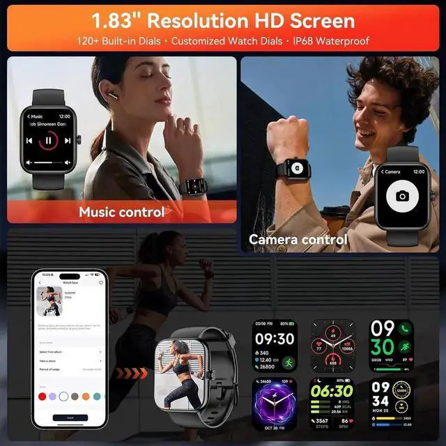 Alt view image 6 of 7 - WISDUM Smart Watch with Alexa Built-in, 1.83'' Touchscreen with Call Function, IP68 Waterproof Fitness Tracker, 100+ Sport Modes, Heart Rate & Sleep Monitor, Pedometer, iOS/Android Compatibled
