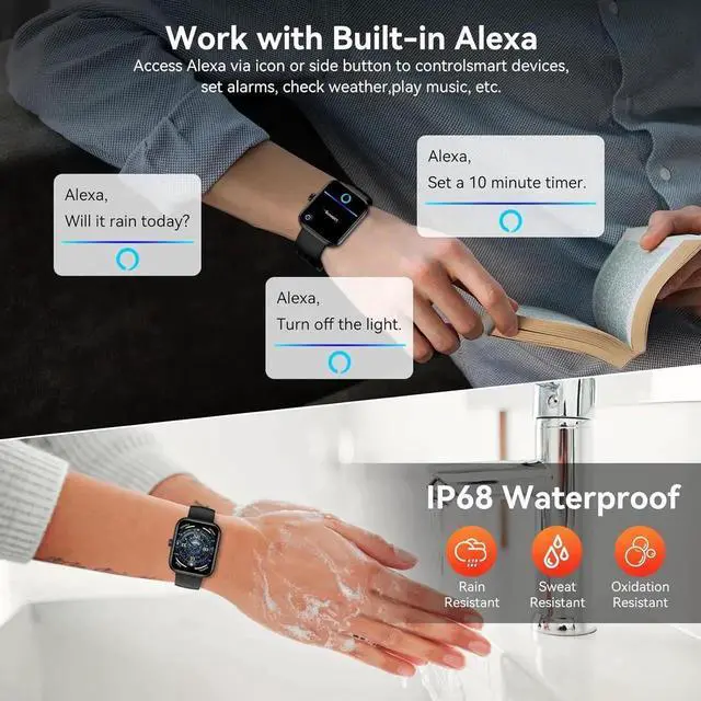 Alt view image 5 of 7 - WISDUM Smart Watch with Alexa Built-in, 1.83'' Touchscreen with Call Function, IP68 Waterproof Fitness Tracker, 100+ Sport Modes, Heart Rate & Sleep Monitor, Pedometer, iOS/Android Compatibled