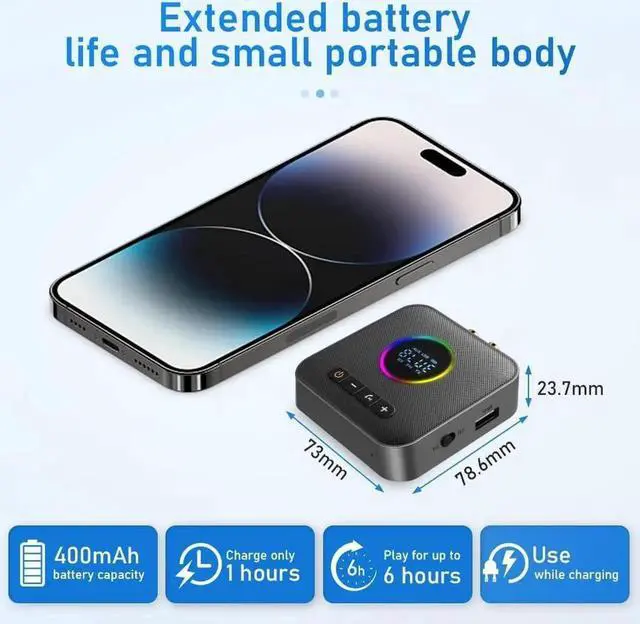 Alt view image 2 of 7 - WISDUM Bluetooth 5.4 Receiver for HiFi, 5.4 Bluetooth Audio Adapter for Streaming Music with USB, RCA, 3.5 mm AUX, 2-in-1 Bluetooth 5.4 Transmitter and Receiver for Home Stereo/Speaker/Car/TV/Tablet