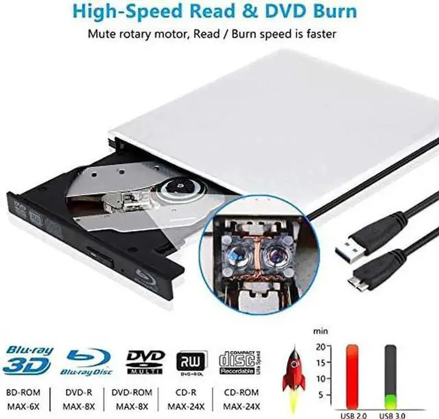 Alt view image 2 of 7 - WISDUM External Blu Ray DVD Drive Burner 3D, Portable USB 3.0 Bluray Disc Burner Player Reader Writer BD DVD CD RW ROM Player for Mac OS, Linux, Windows XP/Vista/7/8/10, PC, Aluminum SIlver