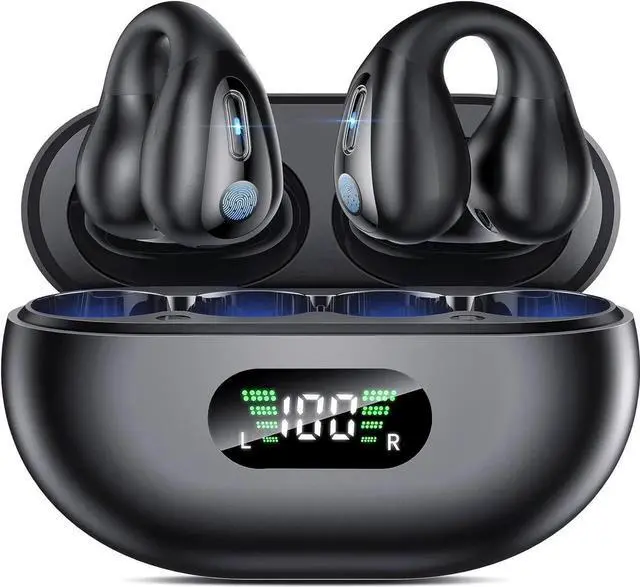 Main image of WISDUM Bone Conduction Headphones - Wireless Earbuds Bluetooth Sports Open Ear Headphone Wireless, Waterproof Running Earphones with Built-in Mic, Clip-on Ear Comfort Ear Buds (Black)