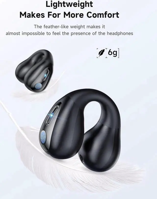 Alt view image 3 of 6 - WISDUM Bone Conduction Headphones - Wireless Earbuds Bluetooth Sports Open Ear Headphone Wireless, Waterproof Running Earphones with Built-in Mic, Clip-on Ear Comfort Ear Buds (Black)