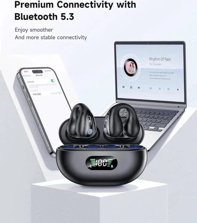Alt view image 6 of 6 - WISDUM Bone Conduction Headphones - Wireless Earbuds Bluetooth Sports Open Ear Headphone Wireless, Waterproof Running Earphones with Built-in Mic, Clip-on Ear Comfort Ear Buds (Black)