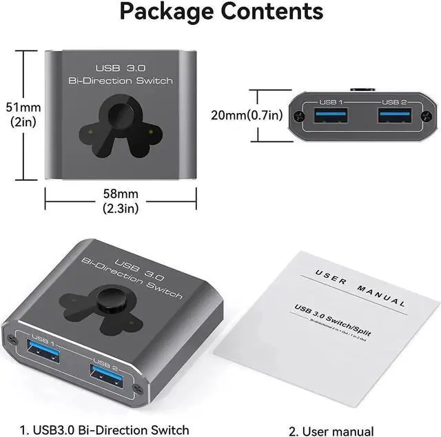Alt view image 7 of 7 - WISDUM 2 Port USB 3.0 Switch Bi-Directional KVM Switch USB Switcher 2 in 1 Out / 1 in 2 Out 5Gbps High-Speed USB Switch 2 Computers Share 1 USB Devices for PCs Mouse Keyboard Printer Scanner