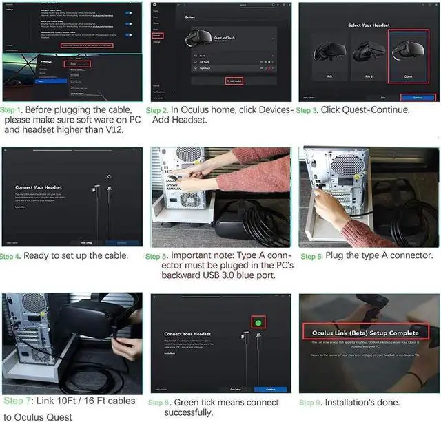 Alt view image 5 of 7 - Oculus Quest Link Cable, USB A to USB C Cable 10FT / 3M, 90 Degree Angled High Speed Data Transfer & Fast Charging Cable Compatible for Oculus Quest and Gaming PC
