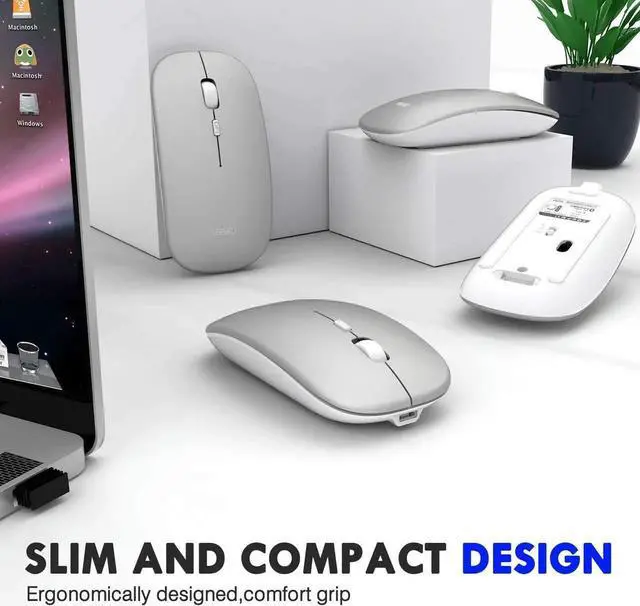 Alt view image 5 of 7 - WISDUM Bluetooth Mouse, Three-mode Slim Silent Rechargeable Bluetooth Wireless Mouse (Bluetooth 5.0/3.0+ 2.4G), 1600DPI Portable Mouse for Laptop PC Computer, Android,Windows MacBook