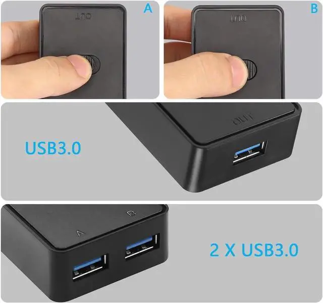 Alt view image 7 of 7 - WISDUM USB3.0 Switch Selector, USB KVM Switcher Adapter, Bi-Directional USB Sharing Switch 2 in 1 Out/ 1 in 2 Out, 2 Port USB Switcher 2 Computers Share Keyboard Mouse Scanner Printer