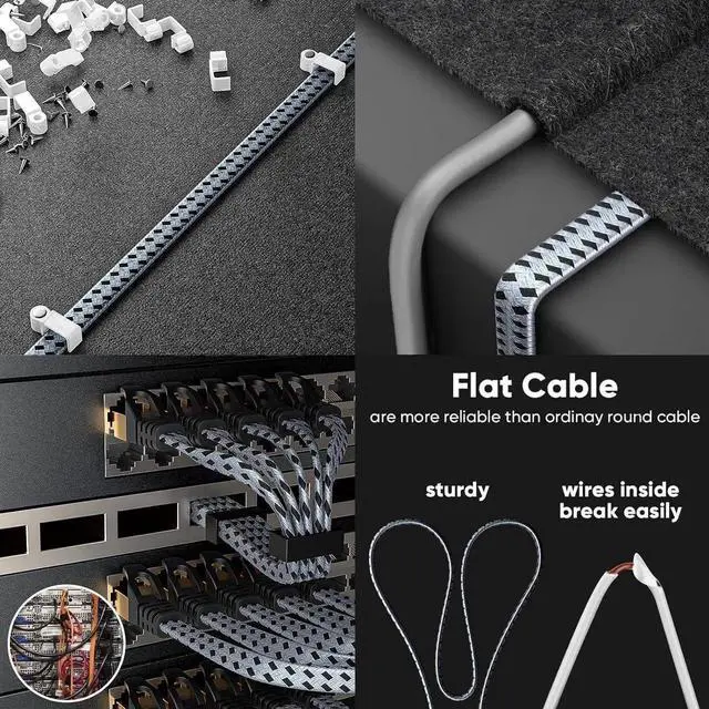 Alt view image 4 of 7 - WISDUM Cat 8 Ethernet Cable 10 Feet / 3M, Braided Flat Cat8 High Speed Internet Cable, Shielded Gold Plated Connector, 28 AWG, 40Gbps, 2000Mhz, LAN Network Cord Compatible with Gaming, Modem, Router