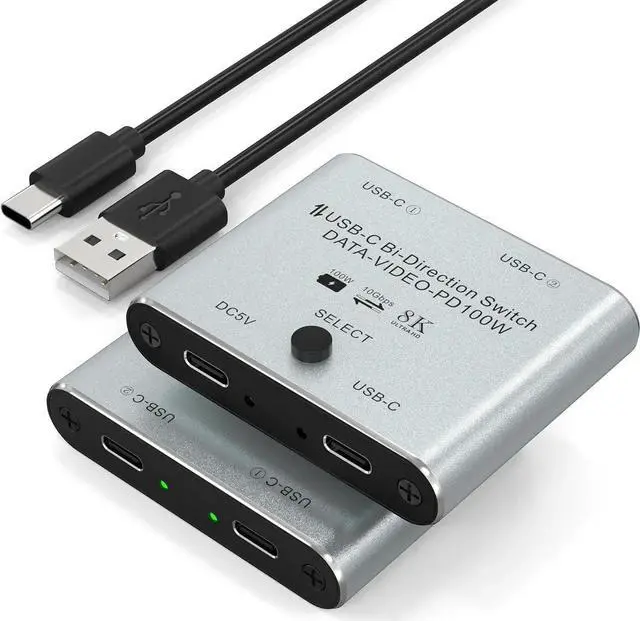 Main image of WISDUM 8K USB C Switch, USB C Switcher for 2 Computers - Bi Directional USB C KVM Switch Splitter, Type C Switch for 8K@60Hz/4K@144Hz Video Transfer + 100W Charging+10Gbps Data, with Power Cable