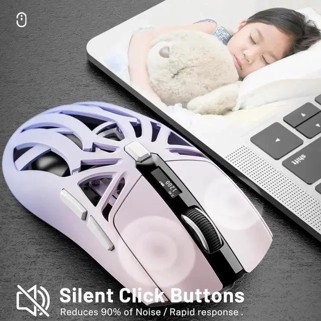 Alt view image 3 of 7 - WISDUM Wireless Gaming Mouse, 10000 DPI, Tri-Mode 2.4GHz/Bluetooth/Wired Mouse, 6 Buttons, Digital Display, Silent Mice, Rechargeable, Customizable Macro and RGB Backlight for PC/Mac/Laptop (Purple)