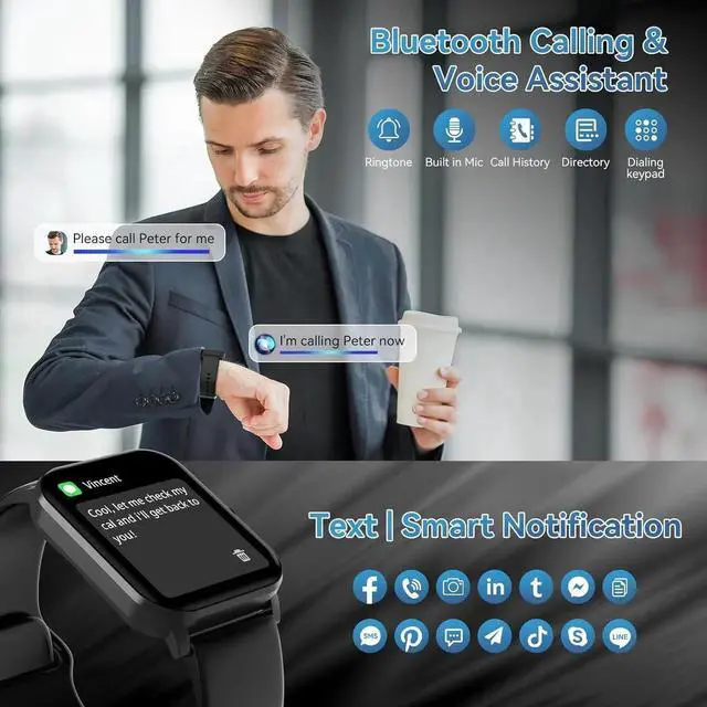 Alt view image 2 of 7 - WISDUM  Smart Watch, 1.85" HD Smartwatch for Men Women (Answer/Make Calls), Fitness Watch with 120+ Sports Modes, IP68 Waterproof, Heart Rate/Sleep Monitor, Activity Trackers for iOS/Android Phones