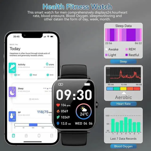 Alt view image 4 of 7 - WISDUM  Smart Watch, 1.85" HD Smartwatch for Men Women (Answer/Make Calls), Fitness Watch with 120+ Sports Modes, IP68 Waterproof, Heart Rate/Sleep Monitor, Activity Trackers for iOS/Android Phones