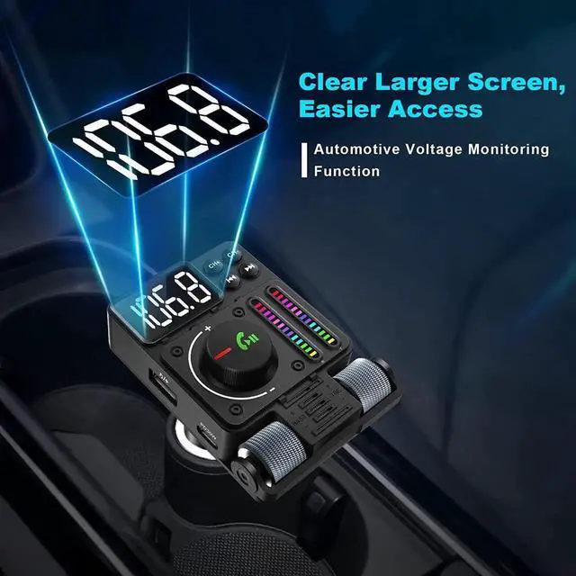 Alt view image 7 of 7 - Bluetooth Car Adapter - Car Bluetooth 5.3 FM Transmitter, PD 30W Type C Fast Charge & USB Port, HiFi Treble & Bass Player, Color Screen & Music Light Bar, Support Hands-Free Siri Goo-gle Assistant