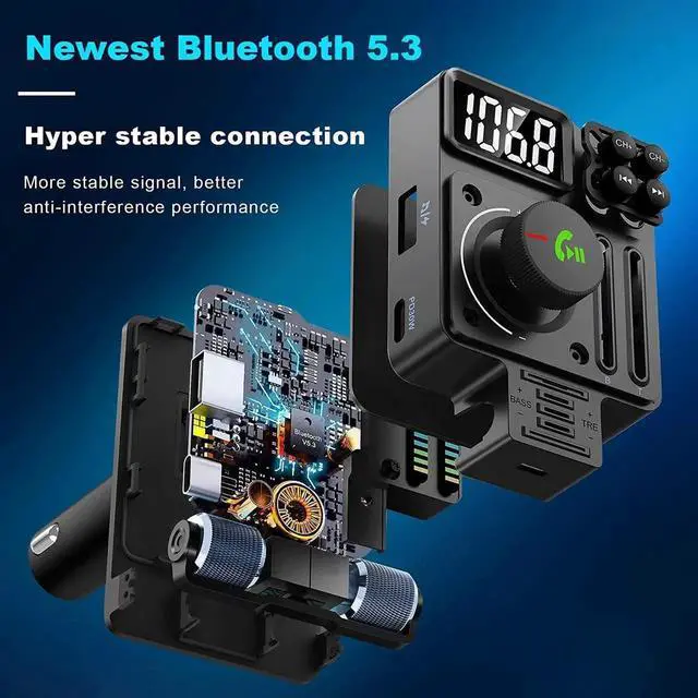 Alt view image 2 of 7 - Bluetooth Car Adapter - Car Bluetooth 5.3 FM Transmitter, PD 30W Type C Fast Charge & USB Port, HiFi Treble & Bass Player, Color Screen & Music Light Bar, Support Hands-Free Siri Goo-gle Assistant
