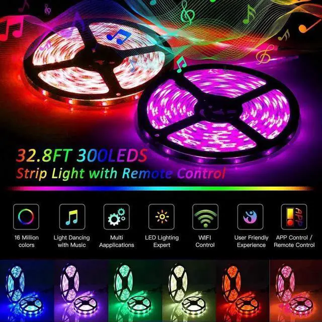Alt view image 3 of 7 - LED Strip Lights 32.8ft / 10M,WiFi IP65 Waterproof Dimmable Led Light Strip with Remote,Music Sync Color Changing RGB LED Strip Lights for Bedroom, Work with Amazon Alexa Google Assistant