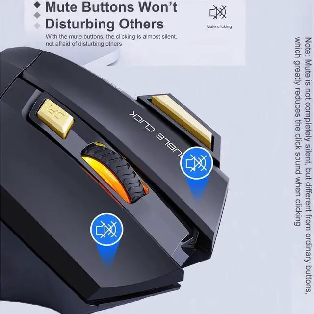 Alt view image 6 of 7 - Wireless Gaming Mouse High precision, Optical Owl-Eye Sensor (1200/2400/3200 DPI), 7-Color LED Rainbow Luminous, 7 programmable Keys, Rechargeable Wireless Bluetooth Mouse, USB