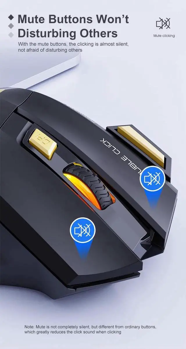 Alt view image 5 of 7 - Dual Mode Wireless Gaming Mouse, Rechargeable USB 2.4G + Bluetooth 5.1 Wireless Mice, with 7-Color Rainbow Luminous, 3 adjustable DPI levels(up to 3200 dpi), Optical Effect Gaming Mice (Classic Black)