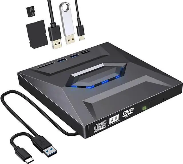 Main image of External DVD CD Drive, USB 3.0 Type C Slim Portable CD/DVD Player, CD DVF ROM Burner Rewriter with 2 USB Ports, SD TF Slot Low Noise High Speed Data Transfer Super Drive for Laptop/Desktop