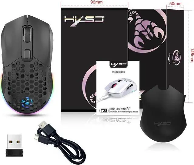 Alt view image 7 of 7 - Lightweight Gaming Mouse, Rechargeable Wireless Gaming Mouse, (Bluetooth 5.1 + 2.4Ghz RF) Dual Mode Wireless Mouse with USB Receiver RGB Backlight Computer Mouse for Laptop PC (Black)
