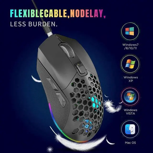 Alt view image 4 of 7 - Lightweight Gaming Mouse, Rechargeable Wireless Gaming Mouse, (Bluetooth 5.1 + 2.4Ghz RF) Dual Mode Wireless Mouse with USB Receiver RGB Backlight Computer Mouse for Laptop PC (Black)