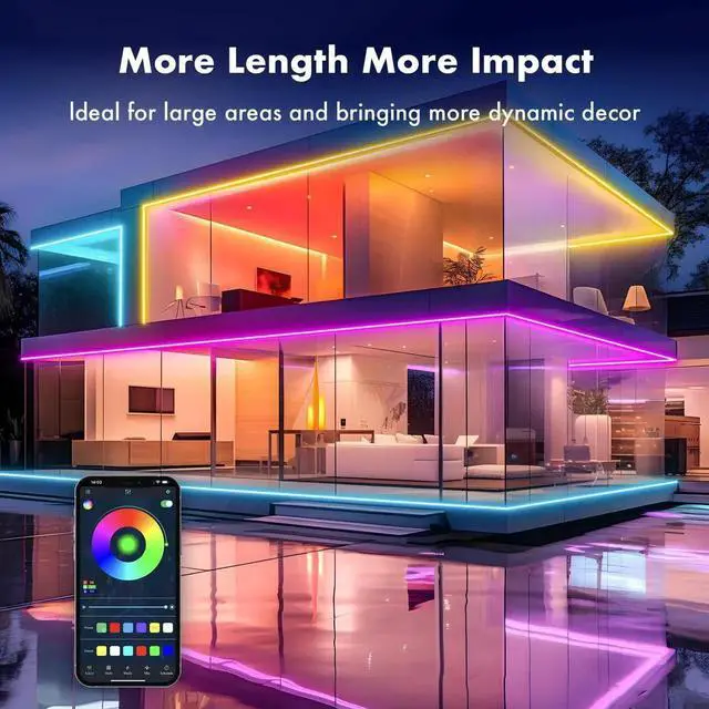 Alt view image 4 of 7 - Neon Rope Lights, 16.4FT / 5M RGB LED Strip Lights App Control, IR Remote, Music Syncing, Indoor LED Noen Light, Flexible DIY Design for Bedroom, Living,Gaming, Party Decoration