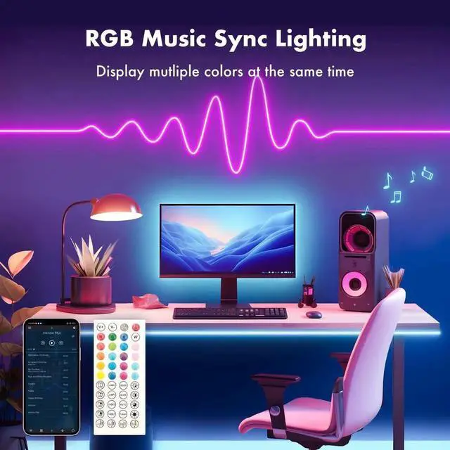Alt view image 3 of 7 - Neon Rope Lights, 16.4FT / 5M RGB LED Strip Lights App Control, IR Remote, Music Syncing, Indoor LED Noen Light, Flexible DIY Design for Bedroom, Living,Gaming, Party Decoration