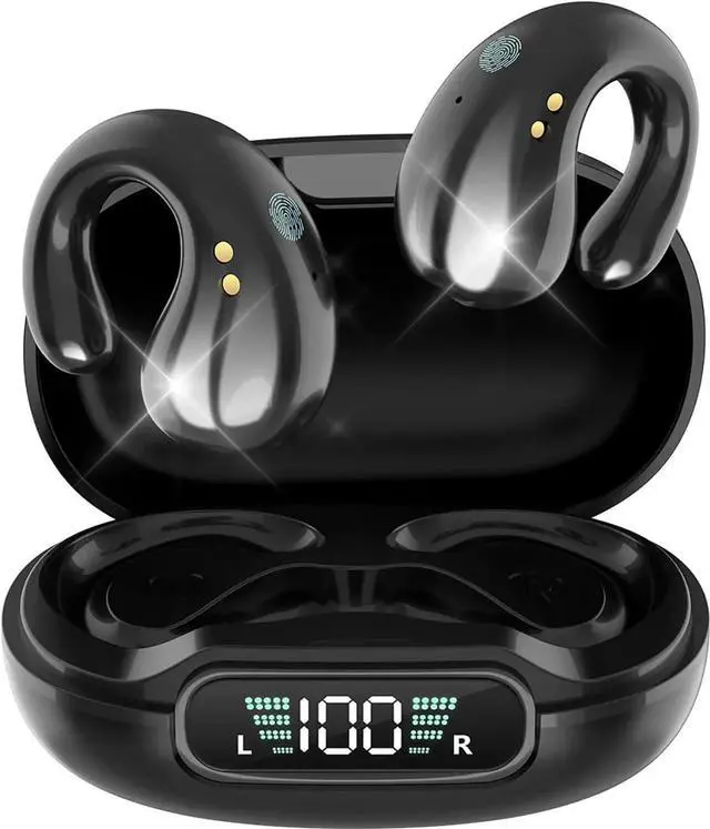 Main image of Wireless Ear Clip Earbuds, Open Ear Clip Headphones, Bluetooth 5.3 Sports Earphones HiFi Stereo Built-in Mic with Ear Hooks, with Charging Case LED Display, IP7 Waterproof Fitness Ear Buds for Running