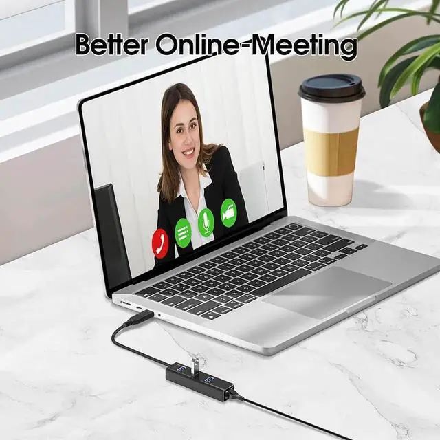 Alt view image 7 of 7 - 3 Ports USB 3.0 Hub with 1000M RJ45 Ethernet Adapter, [4 in 1] USB Hub Splitter for Laptop, Multiple USB Port Extender Hub, Aluminum USB to 1000Mbps Ethernet Adapter USB Expander Hub for Laptops