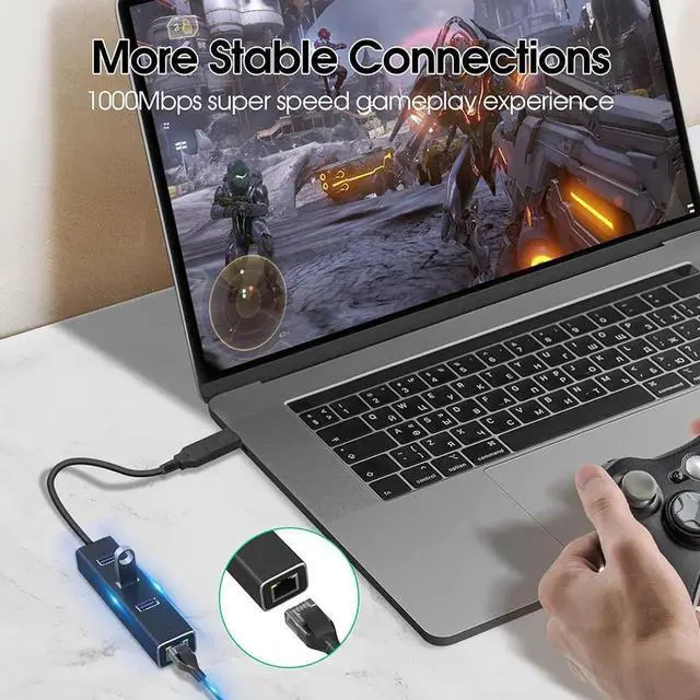 Alt view image 4 of 7 - 3 Ports USB 3.0 Hub with 1000M RJ45 Ethernet Adapter, [4 in 1] USB Hub Splitter for Laptop, Multiple USB Port Extender Hub, Aluminum USB to 1000Mbps Ethernet Adapter USB Expander Hub for Laptops