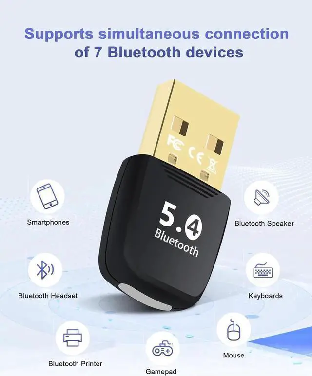 Alt view image 6 of 7 - WISDUM  Bluetooth Adapter PC, BT 5.4 Bluetooth Dongle, Bluetooth Dongle USB Adapter, Bluetooth Stick, Low Latency, Plug & Play, with Windows 7/10/8.1/11, for Desktop, Laptop, Headset, Keyboard, Mouse