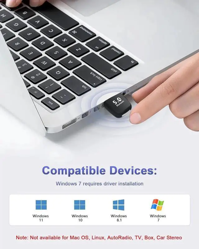 Alt view image 3 of 7 - WISDUM  Bluetooth Adapter PC, BT 5.4 Bluetooth Dongle, Bluetooth Dongle USB Adapter, Bluetooth Stick, Low Latency, Plug & Play, with Windows 7/10/8.1/11, for Desktop, Laptop, Headset, Keyboard, Mouse