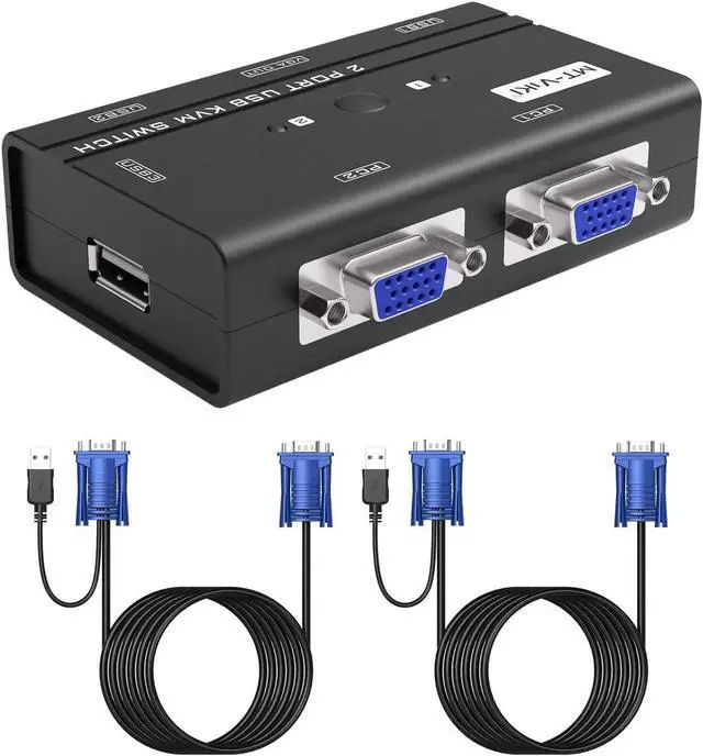Alt view image 2 of 7 - USB VGA KVM Switch 2 Ports w/Cables & 3 USB Hubs, 260KL 1080P KVM Switches Two Computers Share 1 Set of Monitor Keyboard Mouse Printer/U Disk