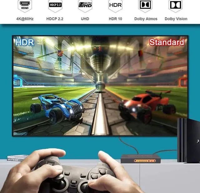 Alt view image 3 of 7 - HDMI Switch 5 In 1 Out, 5x1 HDMI Switcher 4K @60Hz,HDMI Switch with Remote,HDMI Splitter Switch,Support Auto-Switch,HDR10, Dolby Vision,1080P,3D,Full HD for Fire Stick TV