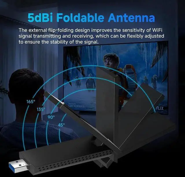Alt view image 5 of 7 - AC1300 Wireless Adapter, 1300Mbps USB 3.0 WiFi Adapter EDR BT 5.0 Dongle 2.4G/5G Dual Band Wireless Network Adapter for PC Desktop, MU-MIMO, Supports Windows 11, 10, 8.1, 8/Mac OS X 10.9-10.15