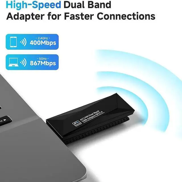 Alt view image 2 of 7 - AC1300 Wireless Adapter, 1300Mbps USB 3.0 WiFi Adapter EDR BT 5.0 Dongle 2.4G/5G Dual Band Wireless Network Adapter for PC Desktop, MU-MIMO, Supports Windows 11, 10, 8.1, 8/Mac OS X 10.9-10.15