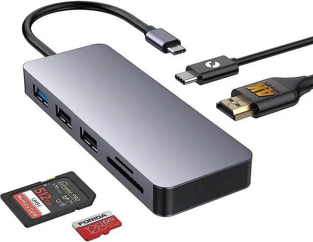 Main image of USB C Hub, 7-in-1 MultiPort Type C Adapter USB C Hub for MacBook Air, USB C Docking Station with 4K HDMI, 1 USB 3.0, 2 USB 2.0, 100W PD, SD/TF for D-ell XPS, HP, iPad, Surface and Other Type C Laptops