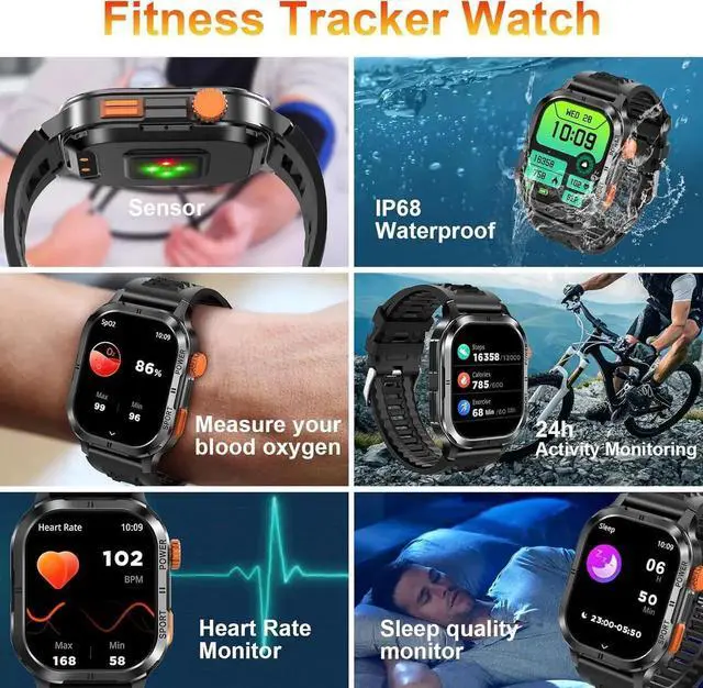 Alt view image 5 of 6 - WISDUM Military Smart Watch for Men (Answer/Make Calls), 2.13" AMOLED Smart Watch for Android and iOS, 5ATM Waterproof Fitness Sport Watch with 123+ Sport Modes/SpO2/Heart Rate/Sleep Monitor (Black)