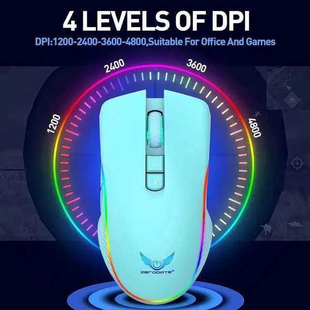 Alt view image 3 of 7 - WISDUM  Rechargeable Wireless Gaming Mouse, RGB LED Backlit Mouse with 4 Adjustable DPI, 7 Button, 2.4G USB Optical Gaming Ergonomic Computer Mice for Laptop PC Gamer Computer Desktop (Green)