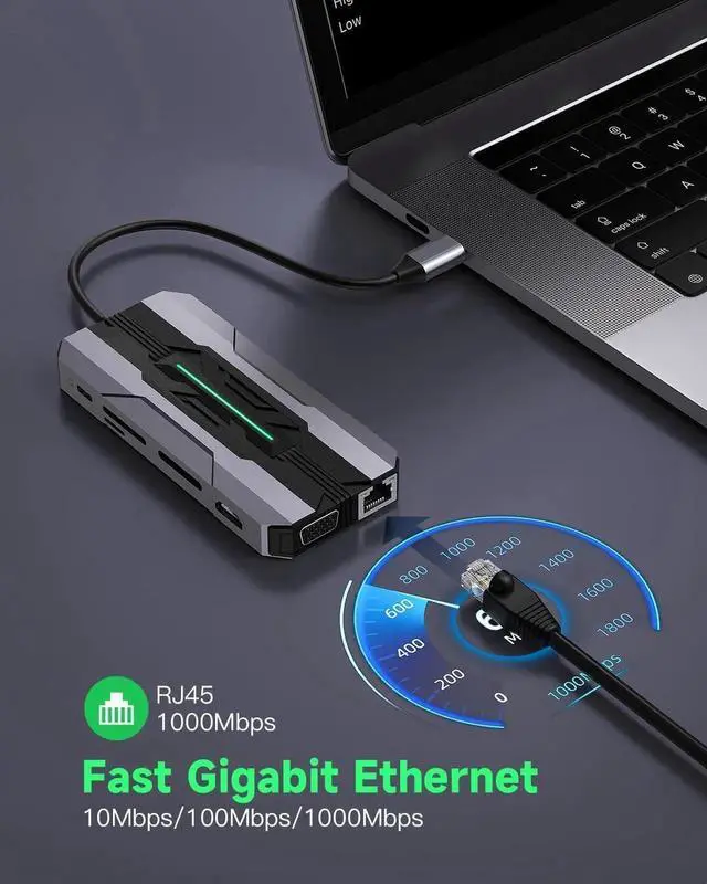 Alt view image 6 of 7 - USB C Hub Laptop Type-C Docking Station, 13 in 1 USB C Hub Multiport Adapter Dongle with 4K HDMI, VGA, 100W PD Charging, Ethernet, SD/TF, 2*USB 3.0&USB 2.0, 1*USB C, Mic/Audio for Laptop Mac-book