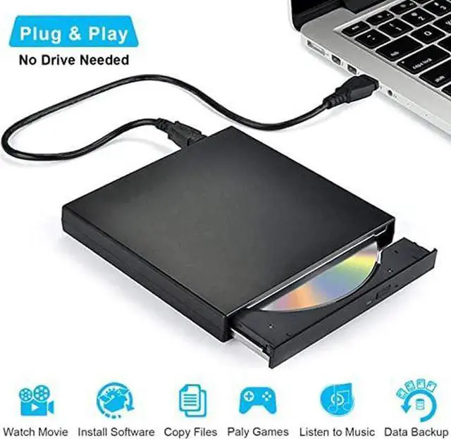 Alt view image 6 of 7 - External CD DVD Optical Drive, USB 2.0 Slim Protable External CD-RW Drive DVD-RW Burner Writer Player for Laptop Notebook PC Desktop Computer (Black, USB 2.0)