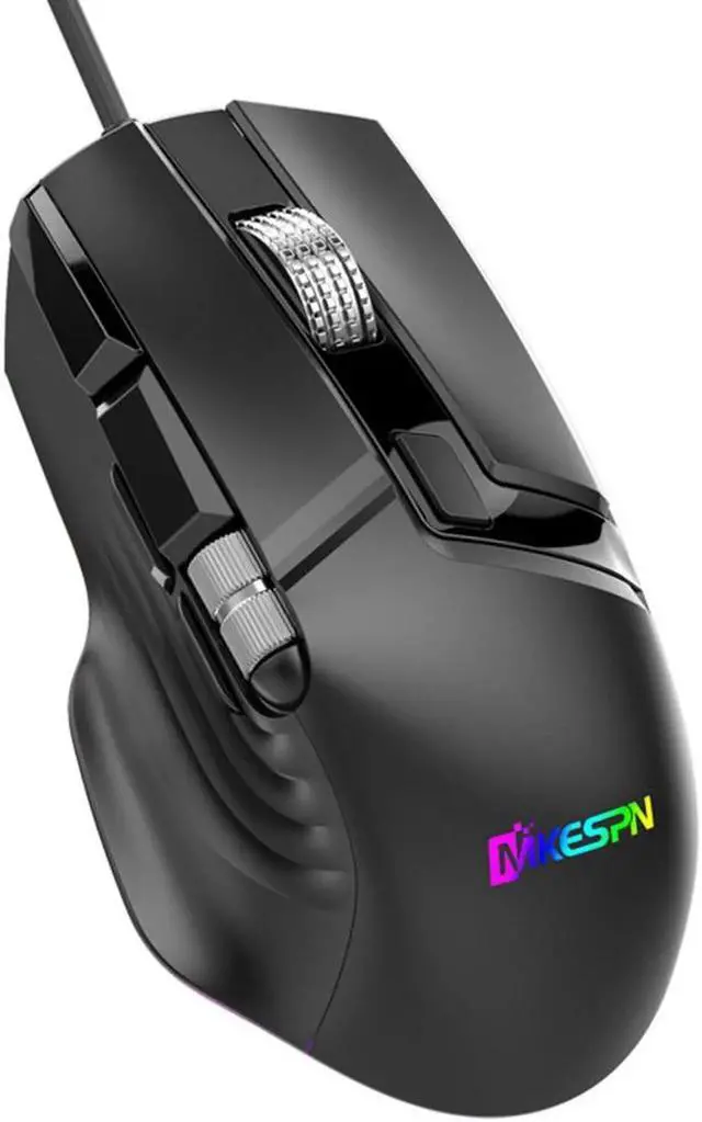Main image of USB Wired Gaming Mouse, 2 Wheels [1200/3600/4800/7200/9600/12400 dpi] 6 Level DPI Adjustable 7 Colors RGB Backlit Light, 10 Buttons Gaming Mice for Laptop PC Windows MacOS (Black)