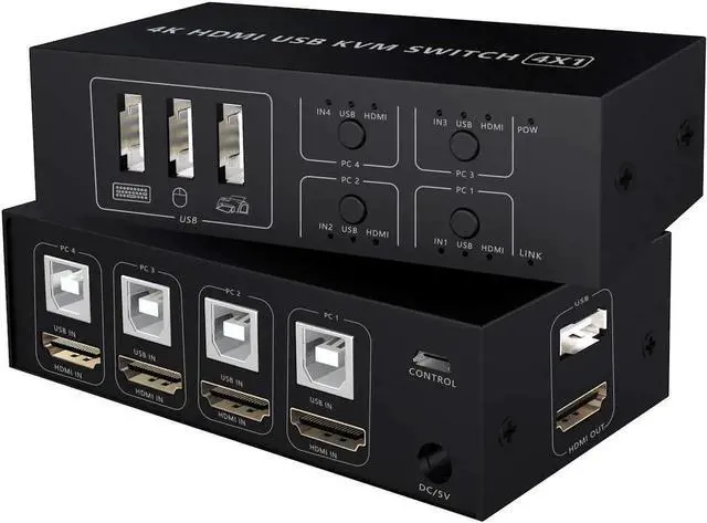 Main image of WISDUM KVM Switch 4 Port HDMI Switcher, 4K @60Hz 4 In 1 Out KVM USB Switch Box for 4 PC Sharing Keyboard Mouse Monitor Compatible with Laptop, PC, PS4, Xbox HDTV